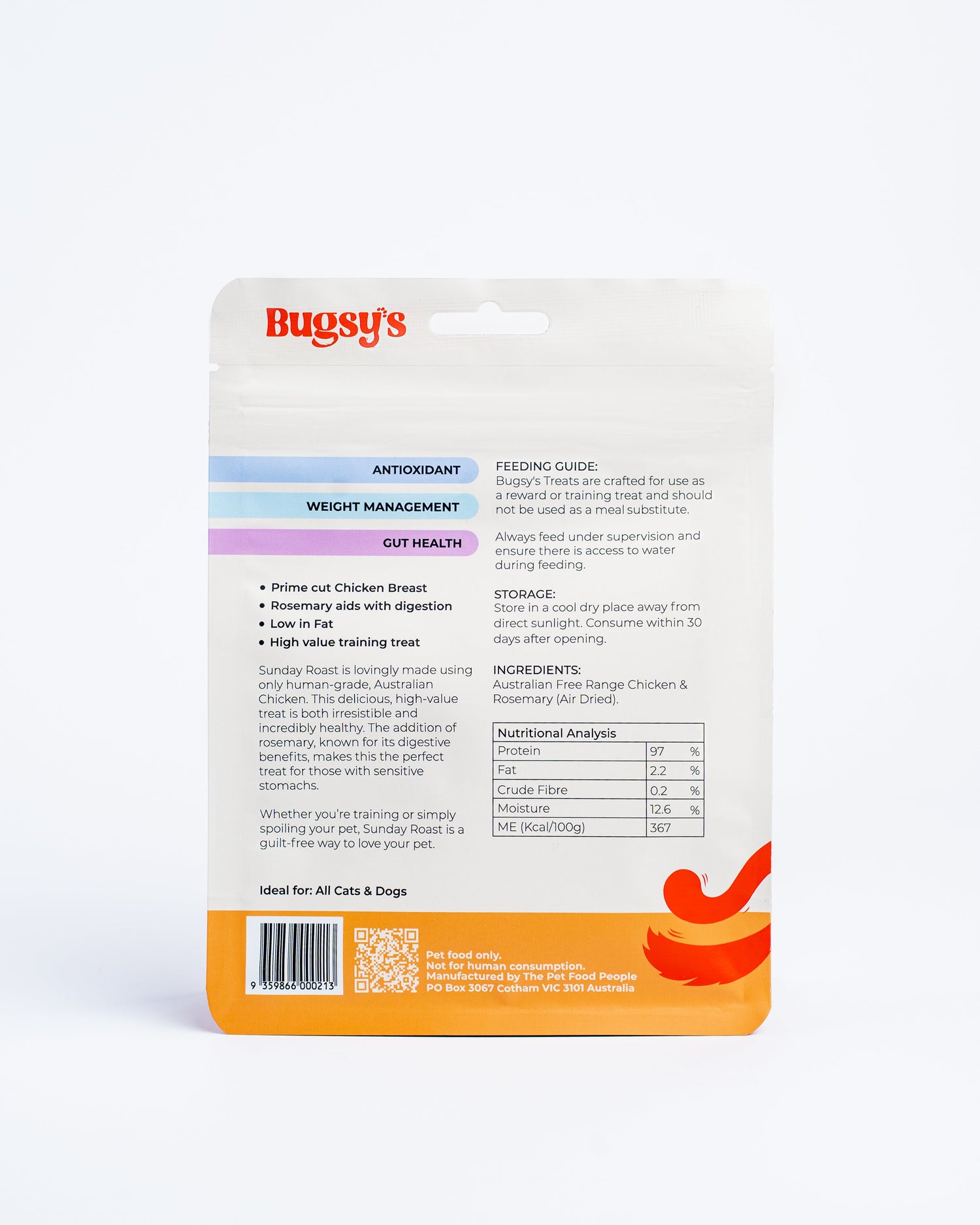 Nutritional analysis on the back of Bugsy&