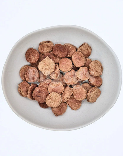 Top-down view of a grey bowl filled with Bugsy&