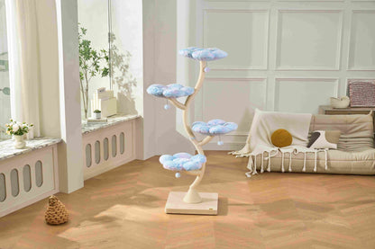 Aurora MICHU Fairy Cat Tower with four pastel flower perches in a modern living room