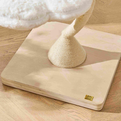 Layered wooden base and lower sisal-wrapped trunk of the MICHU Fairy Cat Tower