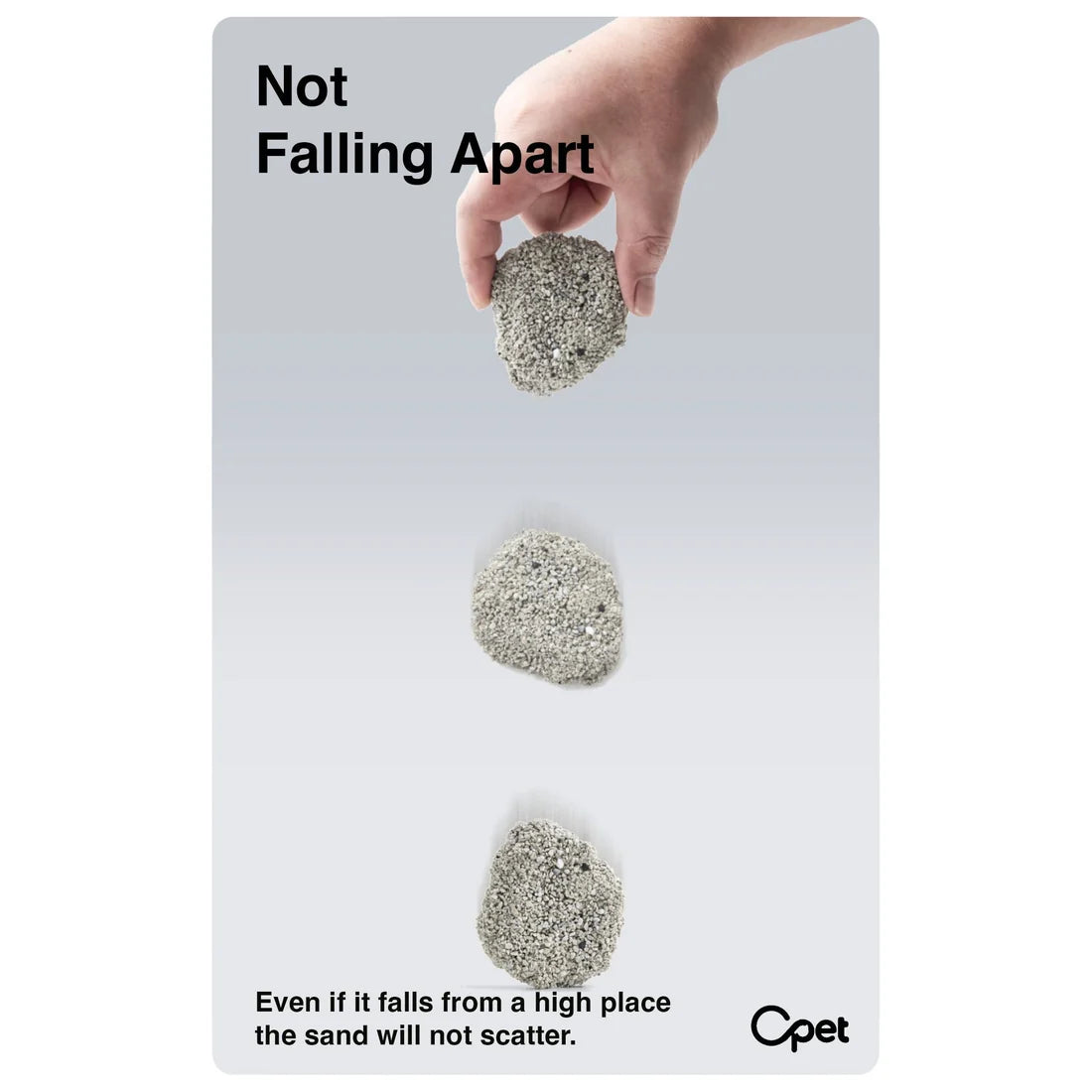 OPET sodium bentonite cat litter drop test demonstrating firm clumps that resist falling apart