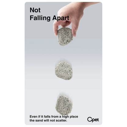 OPET sodium bentonite cat litter drop test demonstrating firm clumps that resist falling apart