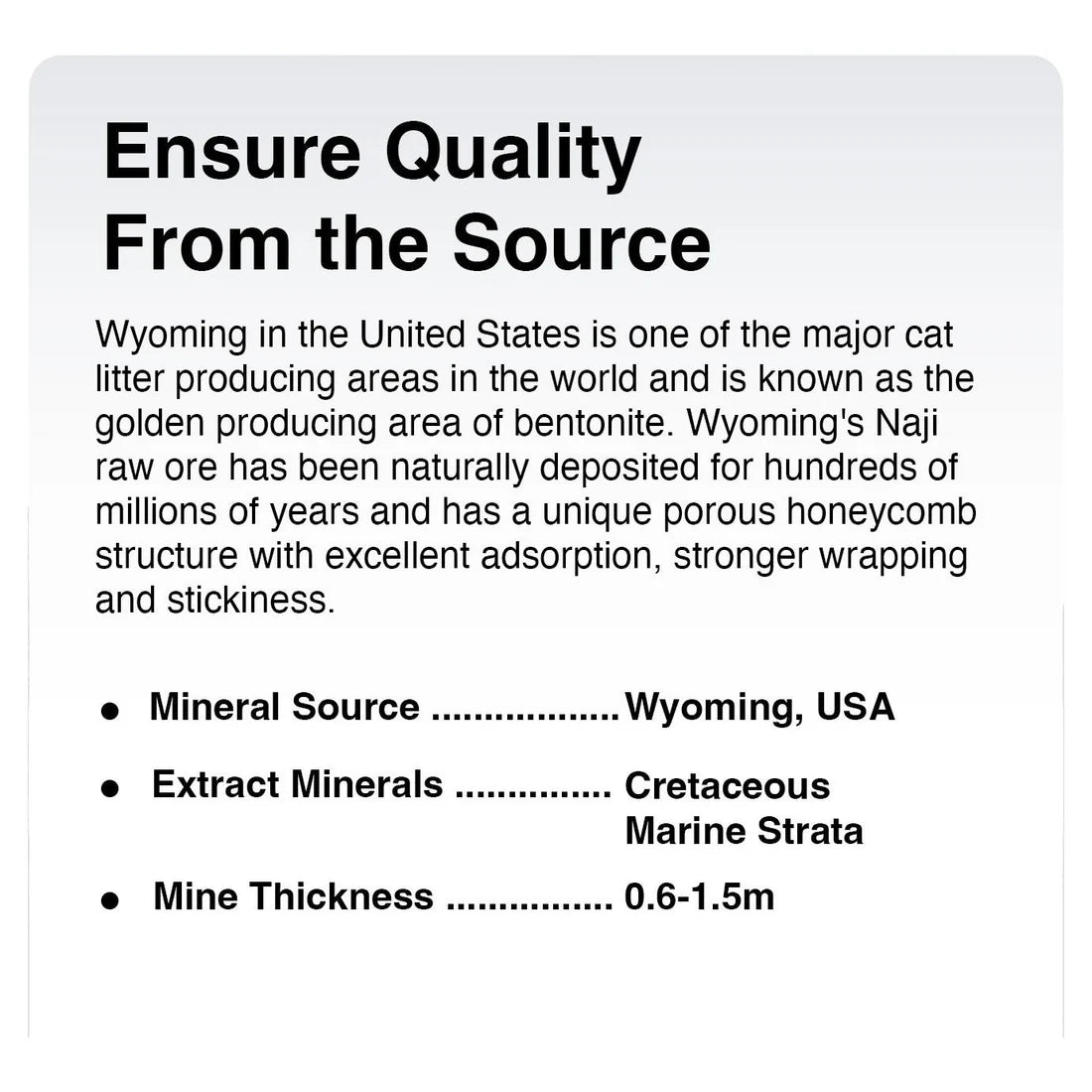 OPET product information graphic identifying Wyoming USA as the source of its bentonite mineral