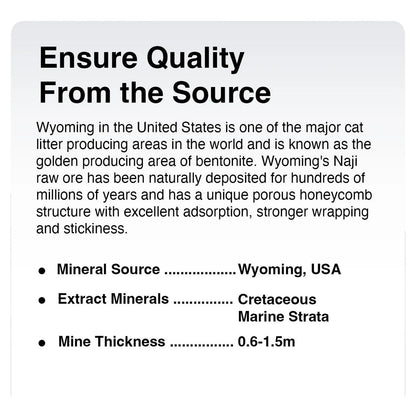OPET product information graphic identifying Wyoming USA as the source of its bentonite mineral