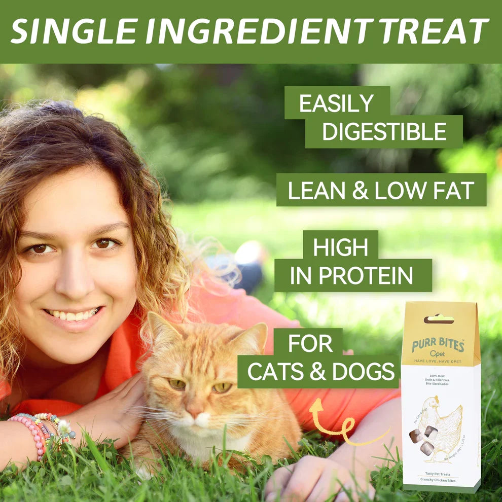 OPET Purr Bites single-ingredient freeze-dried chicken cube treats for cats and dogs
