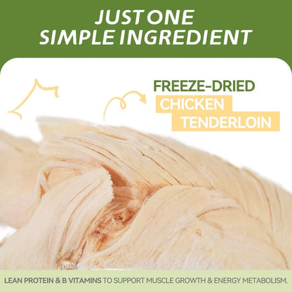 Close-up of freeze-dried chicken tenderloin showing its natural fibrous meat texture