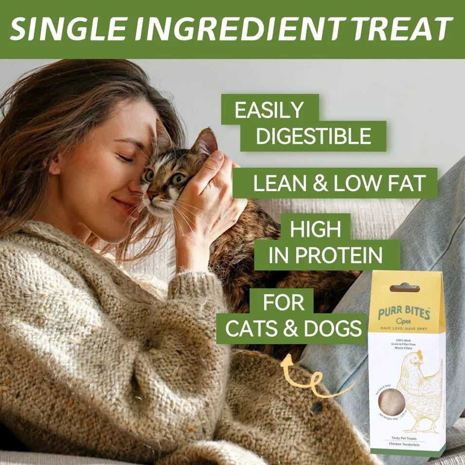 OPET Purr Bites single-ingredient chicken tenderloin treats for cats and dogs