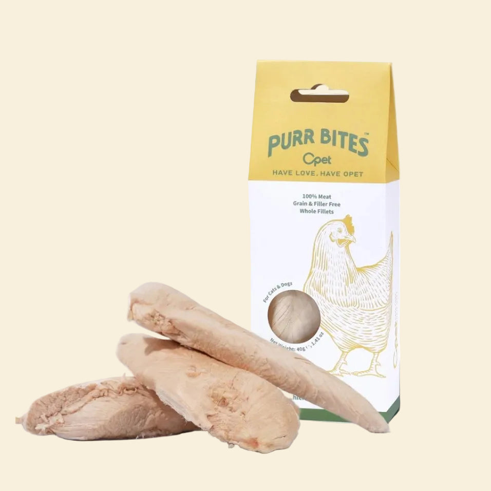 OPET Purr Bites freeze-dried whole chicken tenderloin treats for dogs and cats in a 40g box