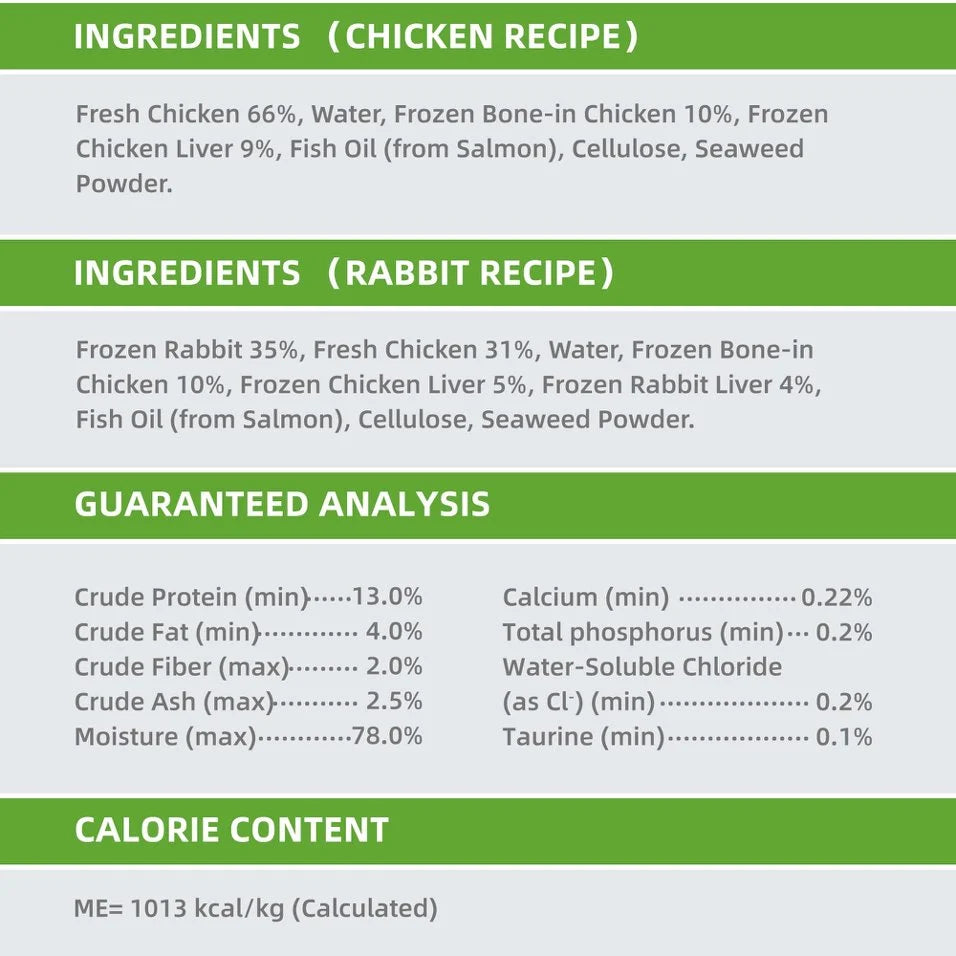 OPET TRUE BÖWL ingredients, guaranteed analysis and calorie information panel