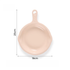 Size guide for the pink skillet ceramic pet plate, showing a 19cm width and 25cm total length, ideal for serving wet food, raw diets, or kibble.