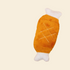 A full view of the Plush Giant Chicken Leg toy with its white bone handle, resting on a yellow background.