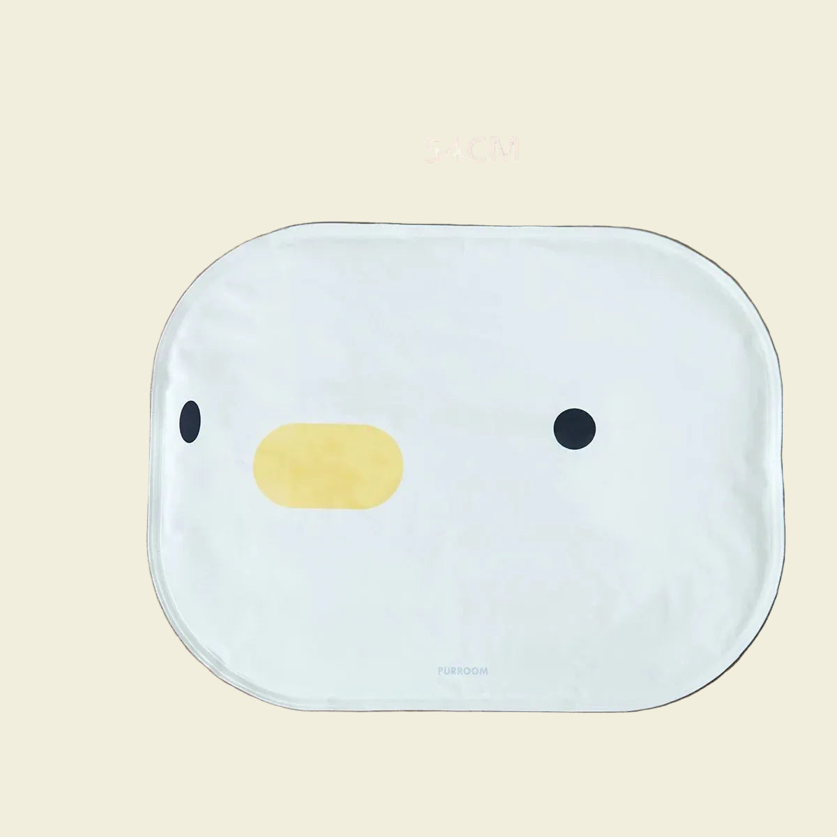 Dimension guide for the PURROOM Chick cooling mat, showing a width of 54cm and a height of 42cm on a wooden background, ideal for cats and small to medium-sized dogs.