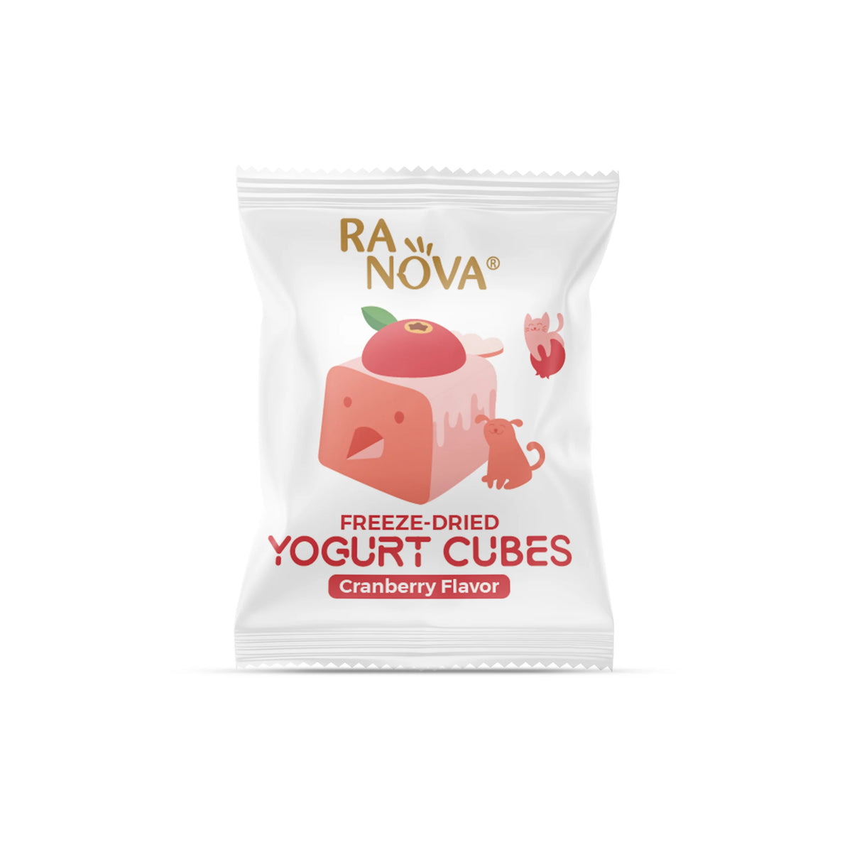 Individual RANOVA Cranberry Flavour Freeze-Dried Yogurt Cubes sachet for dogs and cats