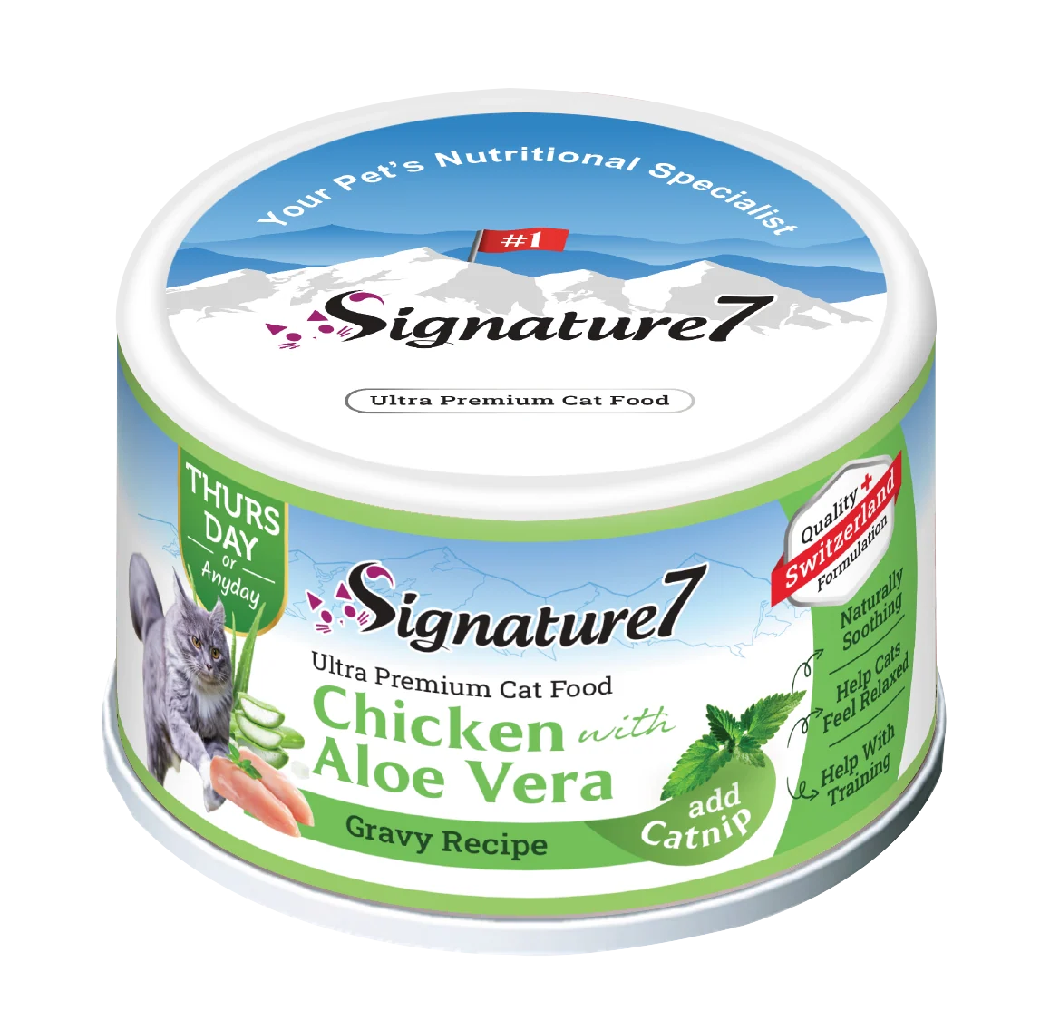 Signature7 Chicken with Aloe Vera gravy wet cat food with catnip 70g can