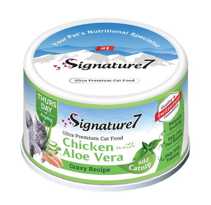 Signature7 Chicken with Aloe Vera gravy wet cat food with catnip 70g can