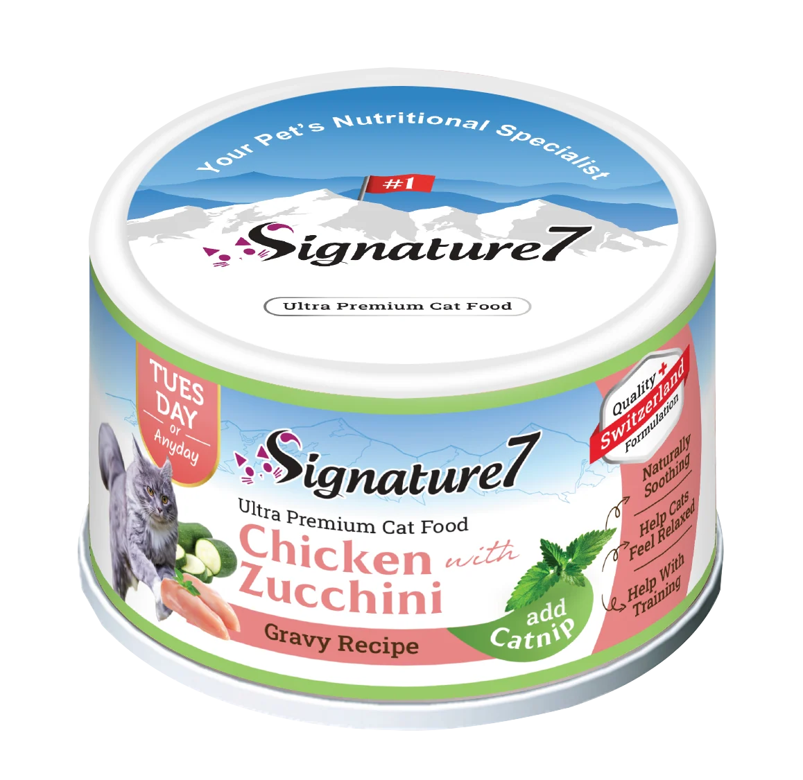 Signature7 Chicken with Zucchini gravy wet cat food with catnip 70g can
