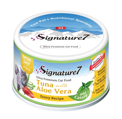 Signature7 Tuna with Aloe Vera gravy wet cat food with catnip 70g can