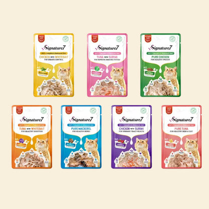 Seven Signature7 Real Meat Gravy wet cat food pouch recipes arranged by day