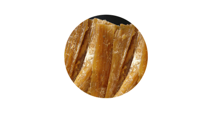 A detailed close-up of a single 100% pure air-dried New Zealand beef paddywack (neck ligament), showcasing its dense, fibrous, and durable texture for long-lasting chewing.