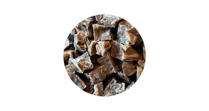 Close-up circular view of 100% pure air-dried ovine tripe for dogs, highlighting its natural, nutrient-rich texture designed to support gut health and a strong immune system.