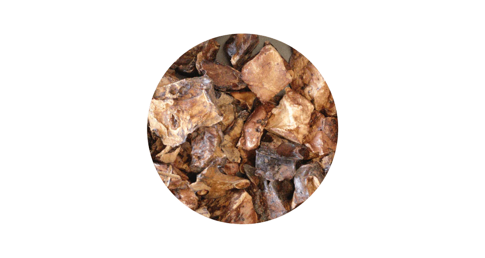 Close-up circular view of 100% pure air-dried lamb lung puffs, showcasing the soft and airy texture that is easy to chew for puppies with developing teeth and senior dogs.