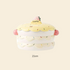 A dimension guide for the strawberry cake ceramic pet bowl, showing a 15.5cm whisker-friendly opening, 21cm total width with side handles, and a 14.5cm overall height including the lid.