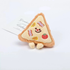 A classic triangular pizza slice plush toy with embroidered bacon and veggie toppings, designed for fetching and cuddling.