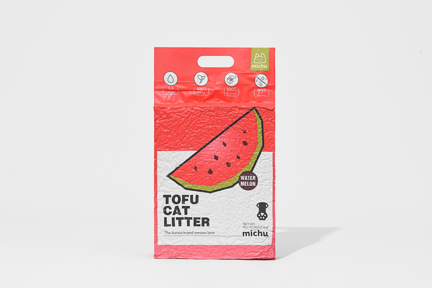 Package of Tofu Cat Litter with watermelon design on a white background