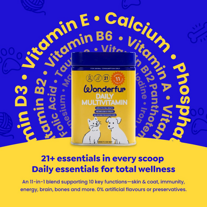 Wonderfur Daily Multivitamin with 21 vitamins and minerals in a daily powder