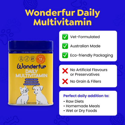 Wonderfur Daily Multivitamin product features and suitable feeding options