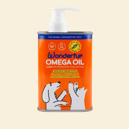 Front view of Wonderfur Omega Oil 250ml for dogs and cats