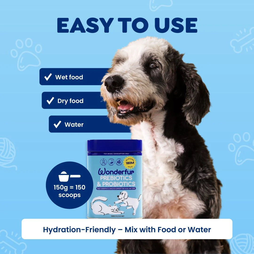 Serving instructions for Wonderfur Prebiotics and Probiotics powder