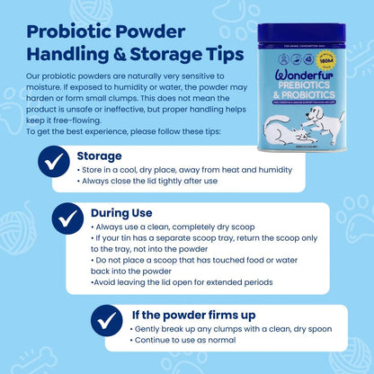 Storage and handling guide for Wonderfur Prebiotics and Probiotics powder
