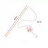 Size specifications for the pink bunny interactive cat wand, featuring a 40cm wooden stick and a 61cm elastic cord ending in a soft fleece bunny with pom-pom legs.