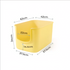 Dimensional graphic of the pastel yellow Mango open-top litter box, highlighting the space-saving side entry, 62cm length, and 34cm high walls.