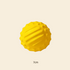 A clean montage view of the bright yellow solid core dog fetch ball against a white background, displaying its intelligent textured surface with ridges and bumps designed for easy grip and gentle gum massage.