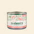 Front view of the ZEALANDIA Salmon Mousse Pâté Kitten & Mama wet cat food can, featuring elegant botanical illustrations and a salmon pink formula band.