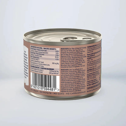 ZIWI Peak Canned Cat Food, Beef Recipe, back view displaying barcode and nutritional panel