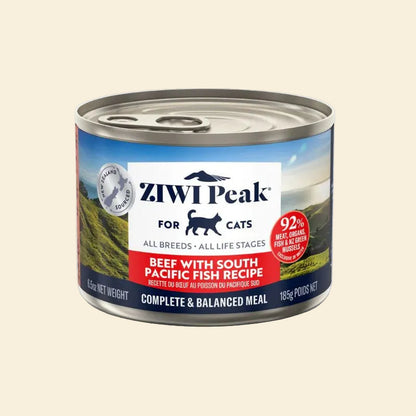 ZIWI Peak Canned Cat Food, Beef with South Pacific Fish Recipe, 185g front view