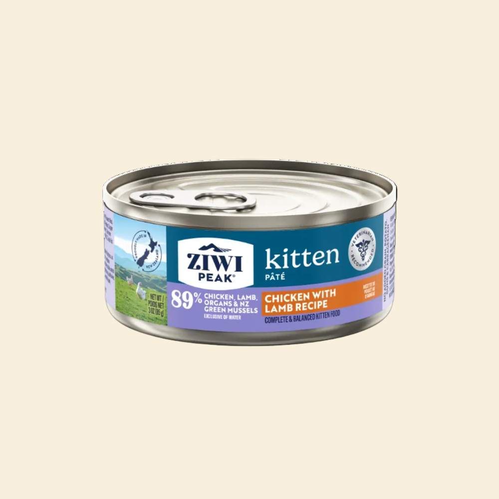 Front can of ZIWI Peak Chicken with Lamb complete and balanced pâté for kittens aged 2 to 12 months, 85g