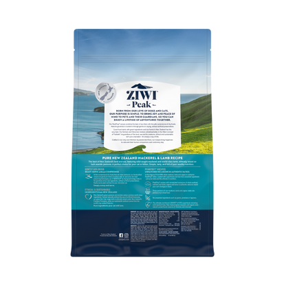 Back of ZIWI Peak Mackerel and Lamb air-dried cat food 1kg bag