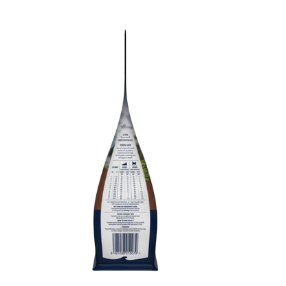 Side of ZIWI Peak Steam &amp; Dried Beef with Southern Blue Whiting 800g bag showing the weight-based cat feeding guide