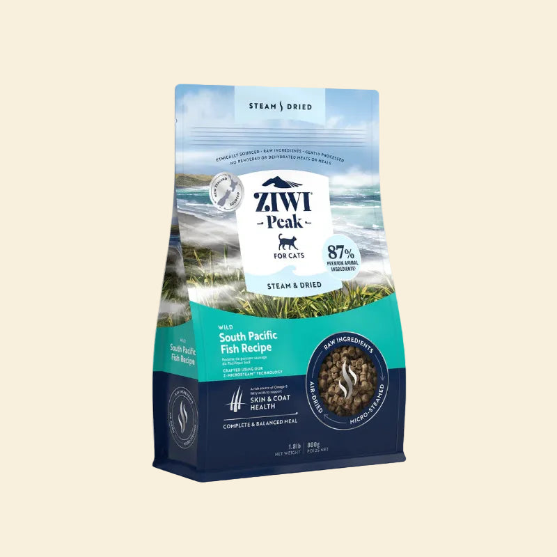 ZIWI Peak Steam &amp; Dried Cat Food, South Pacific Fish Recipe, 800g front view packaging